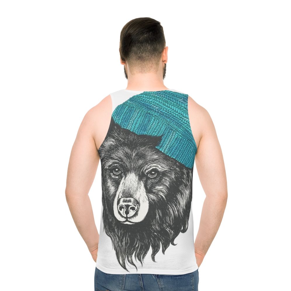 Unisex blue tank top with Zissou the bear design