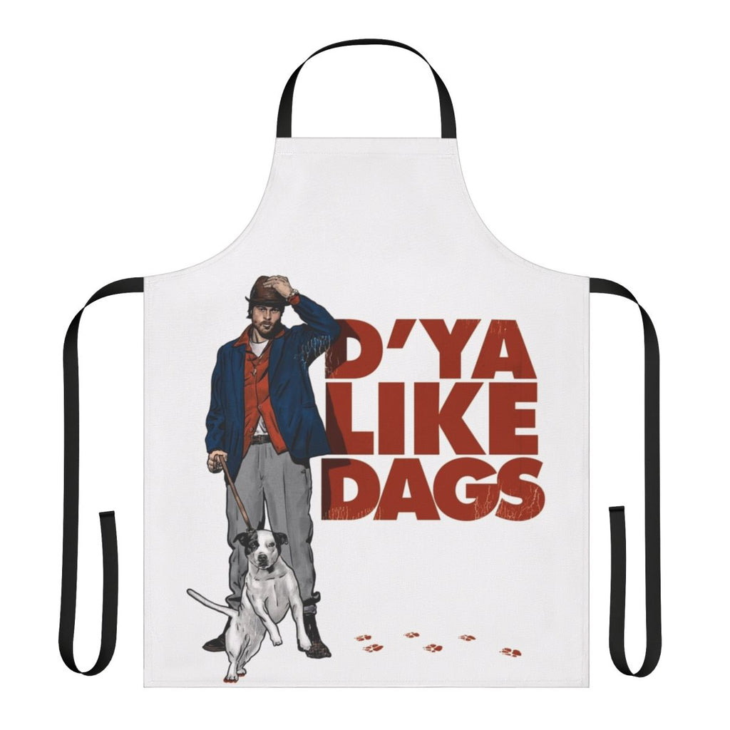A humorous dog-themed apron with a "D Ya Like Dags" design, inspired by the movie Snatch.