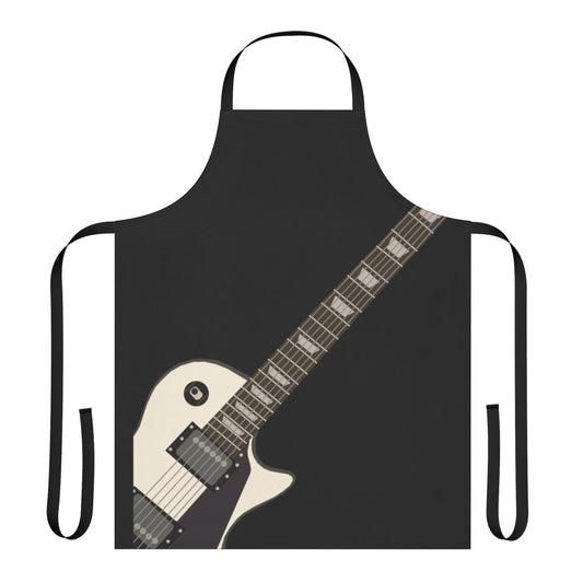Person wearing a "Ready for Air Guitar" apron while playing an electric guitar