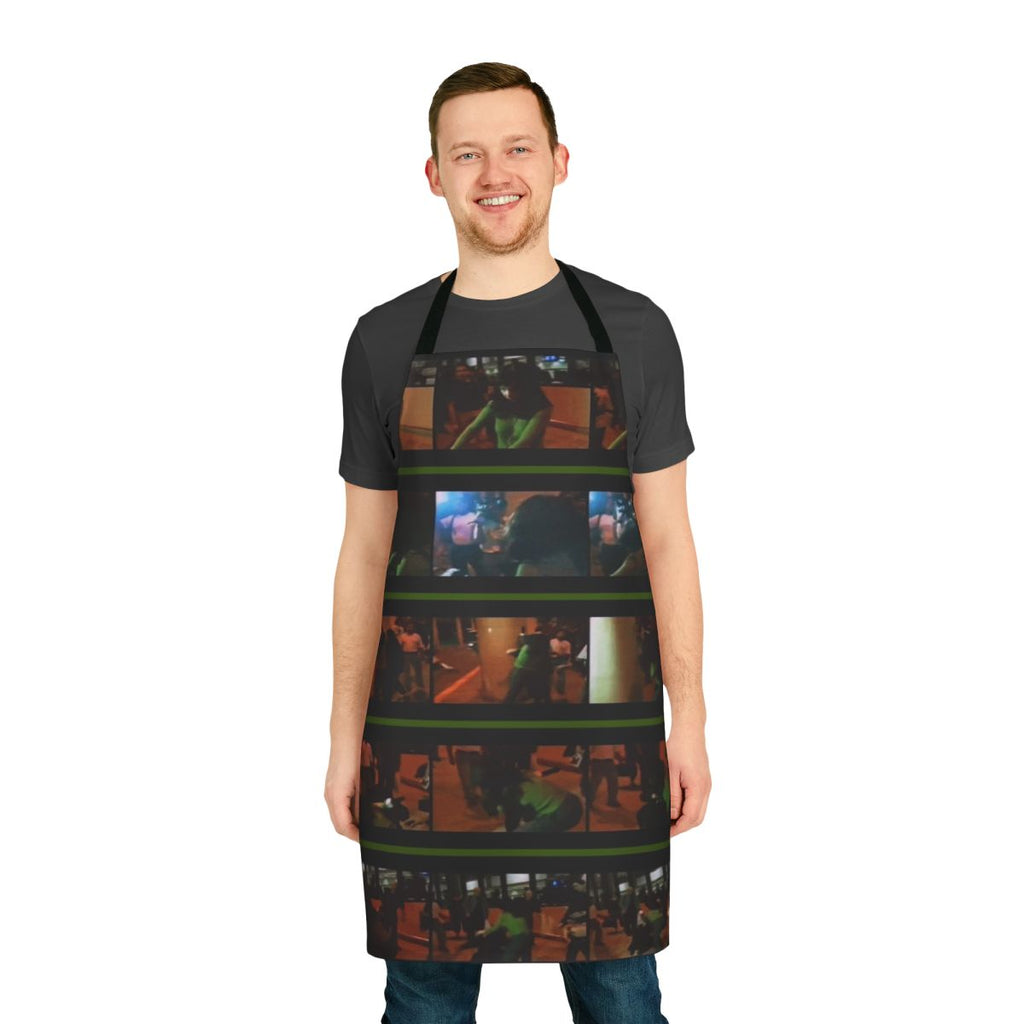 Green apron featuring Bjork-inspired design