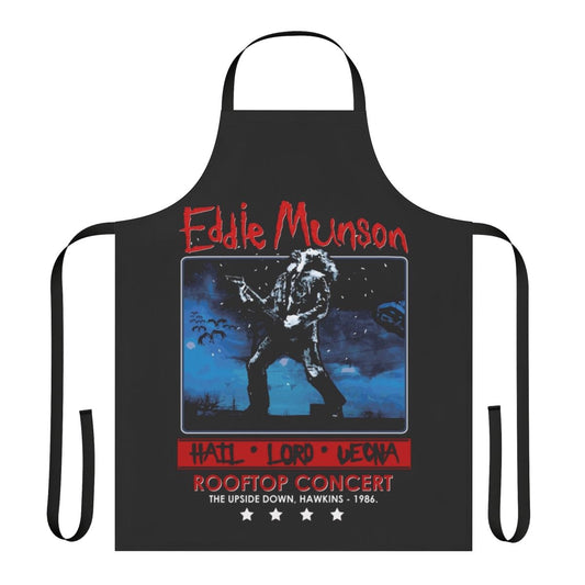 Apron featuring a graphic inspired by Eddie Munson's rooftop concert in Stranger Things Season 4