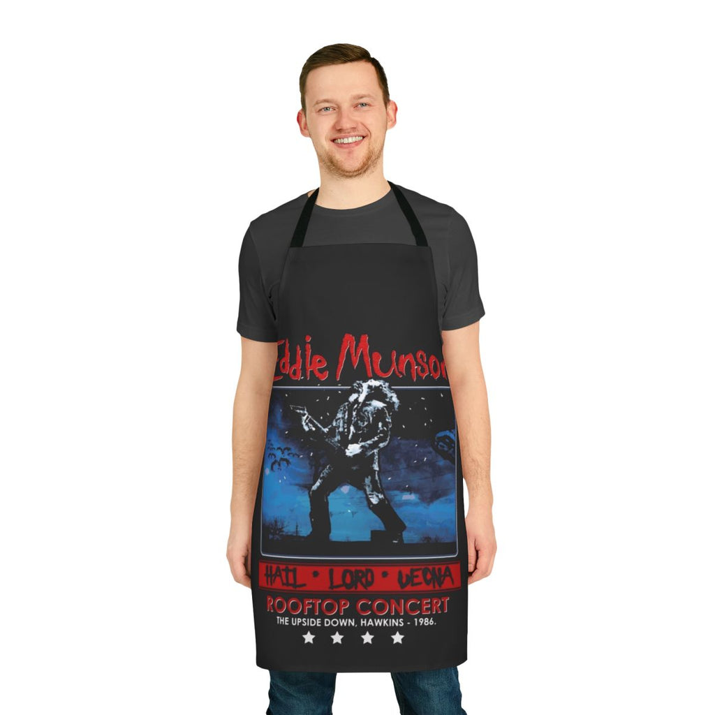 Apron featuring a graphic inspired by Eddie Munson's rooftop concert in Stranger Things Season 4