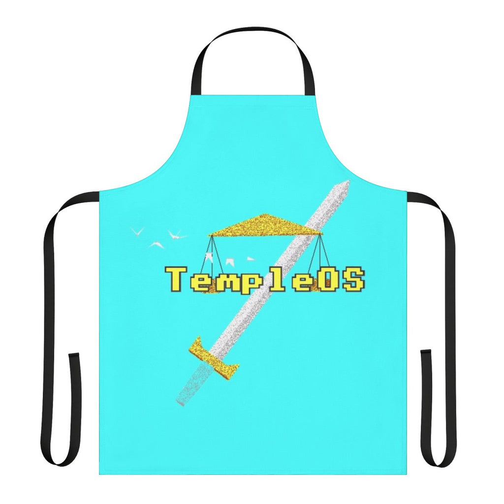An apron featuring the Temple OS logo, a niche and esoteric operating system created by the late Terry A. Davis.