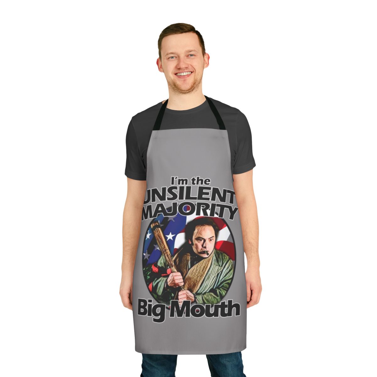 Unsilent Majority inspired apron with a big mouth design, a tribute to the classic Rocky movie