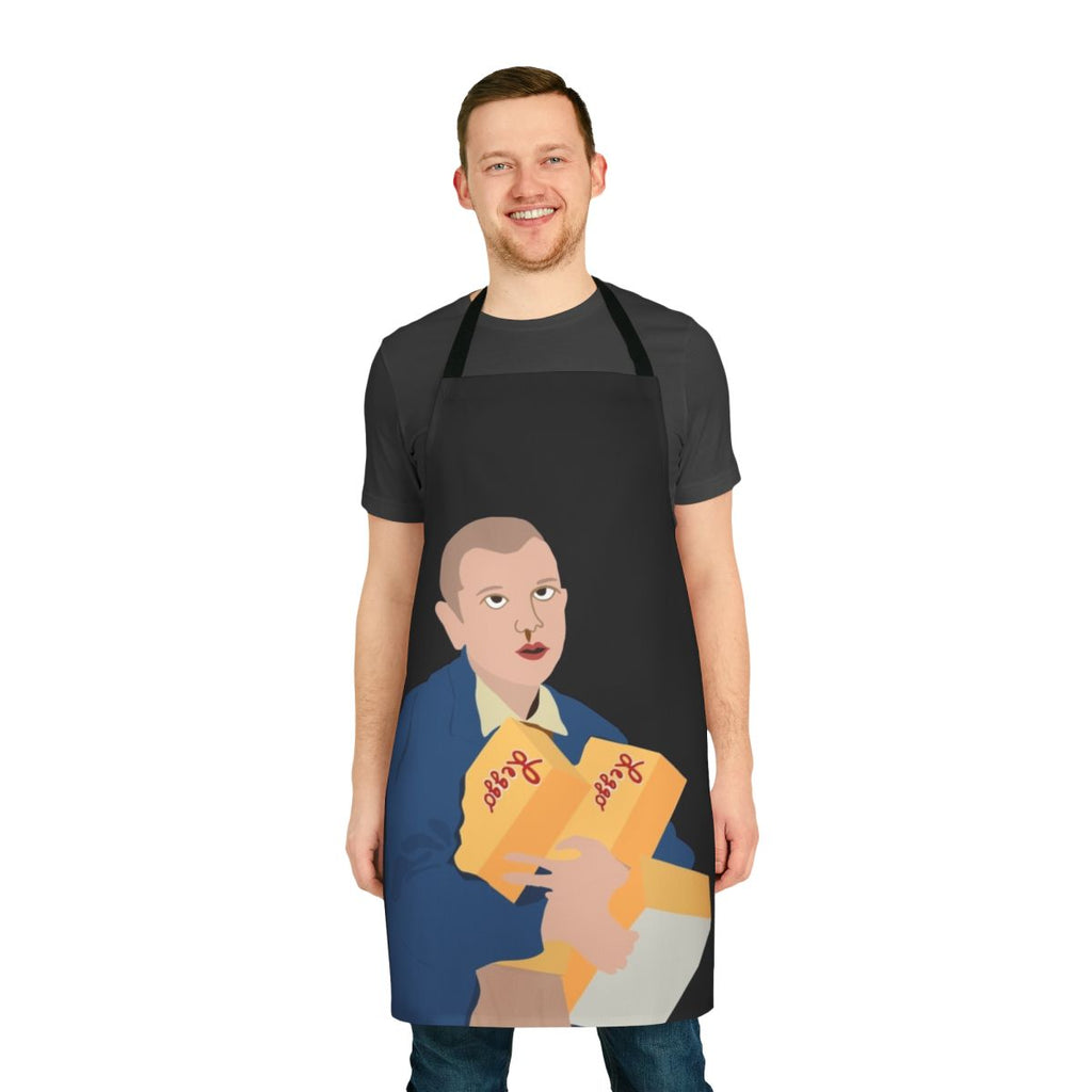 Apron featuring a sticker-style illustration of Eleven from the TV show Stranger Things