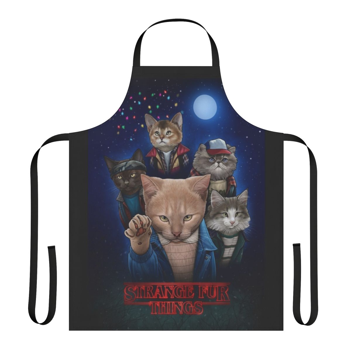 Apron featuring upside down cats and "Strange Fur Things" design