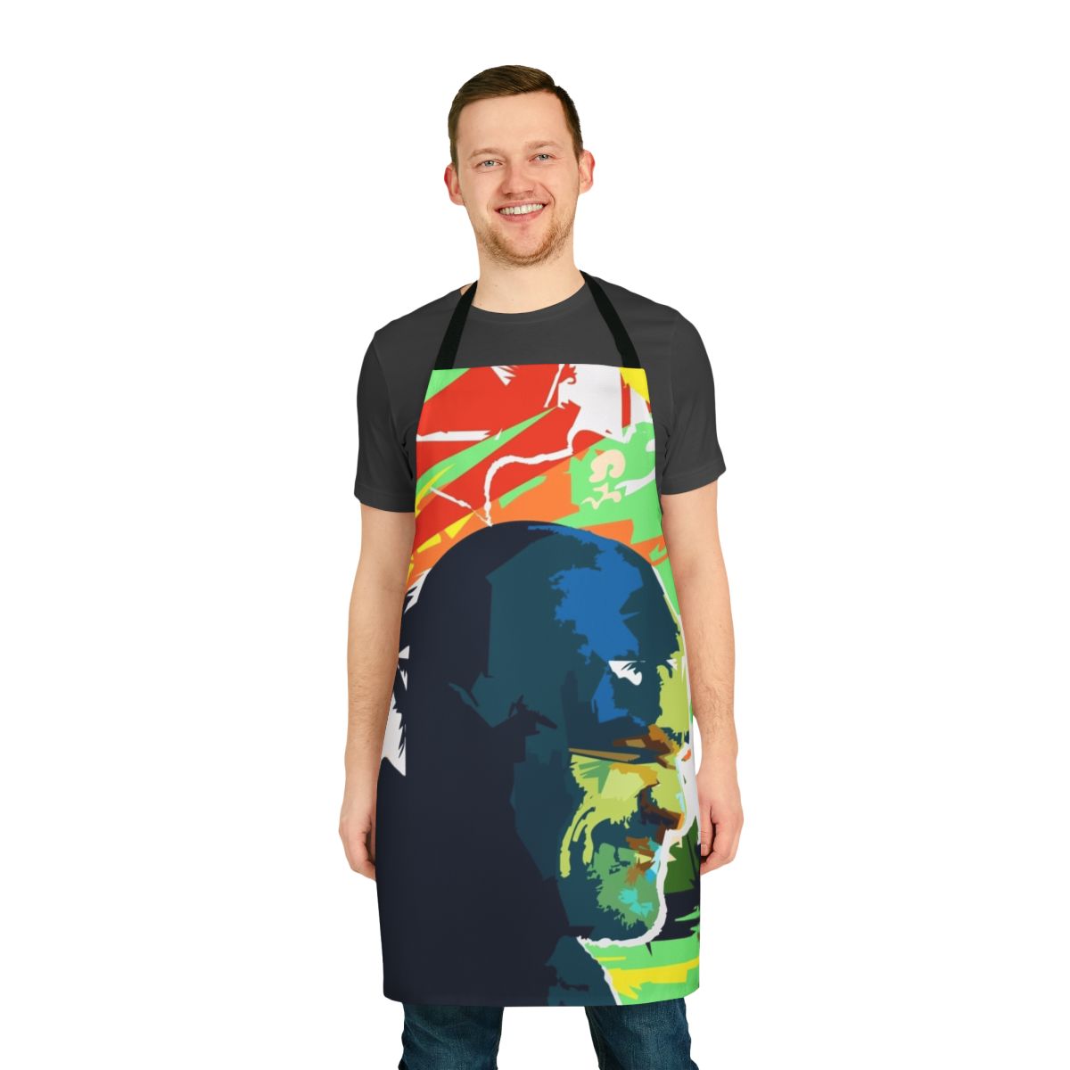 Apron featuring pop art-style graphic of Jim Hopper from the Netflix series Stranger Things