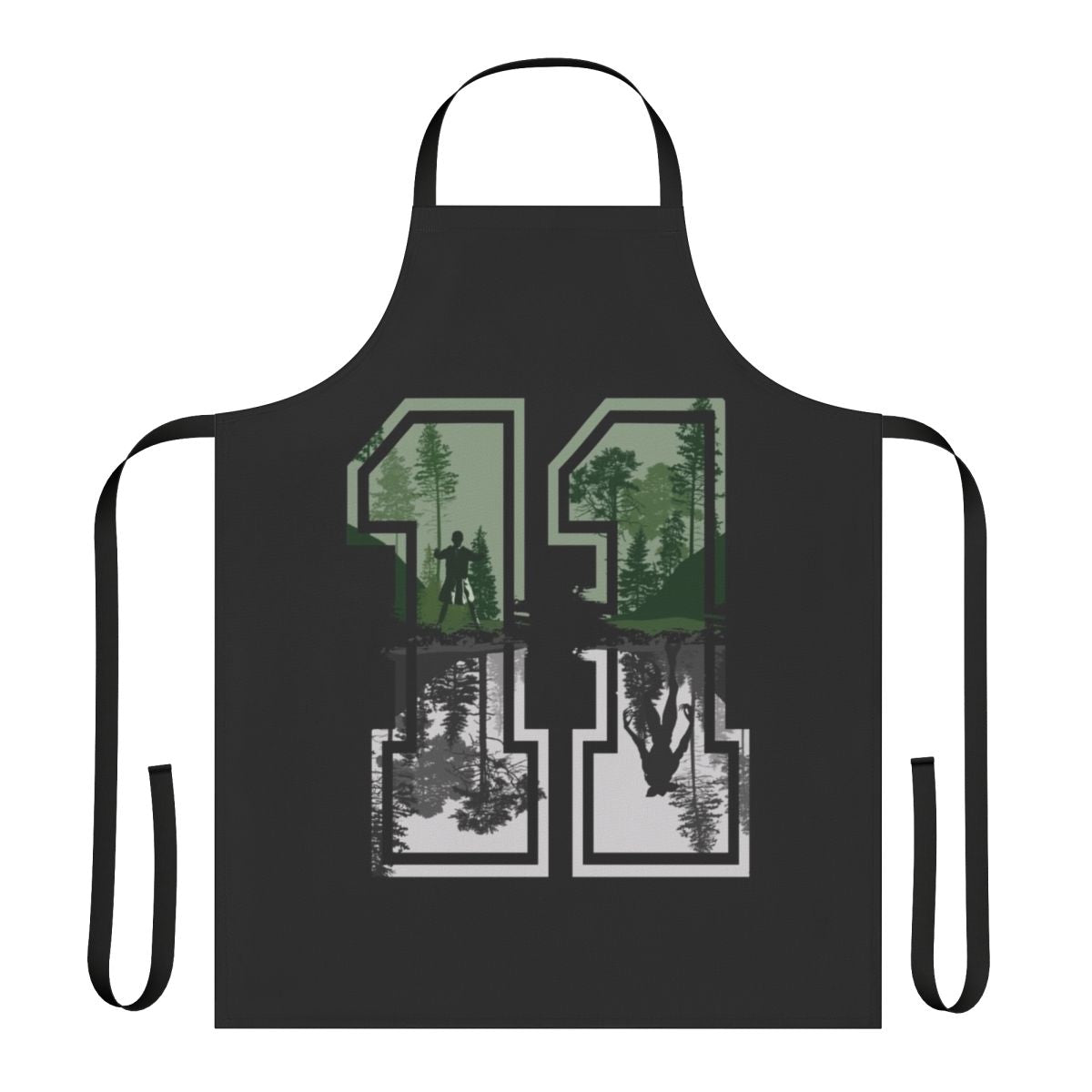 Eleven from Stranger Things wearing a retro-style apron with the series logo