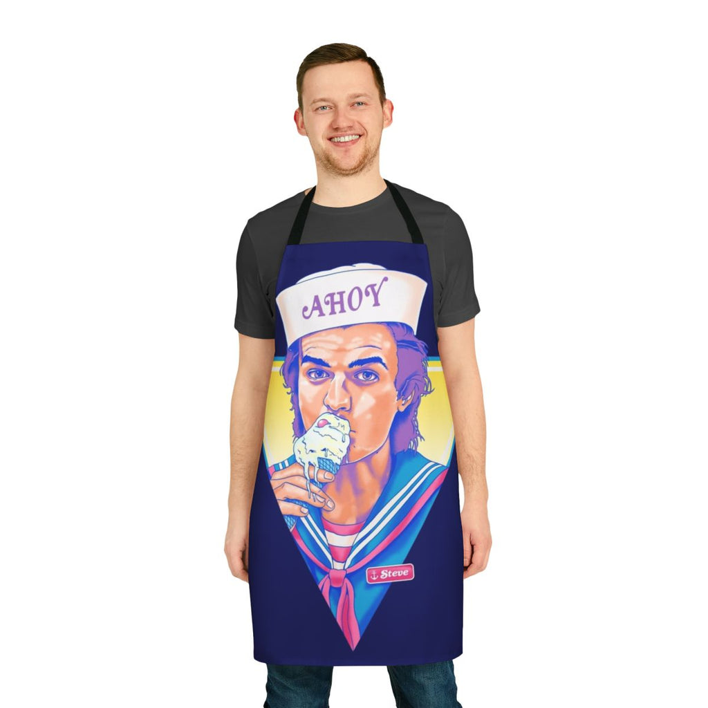 Apron featuring an illustration of Steve Harrington from the Netflix series Stranger Things