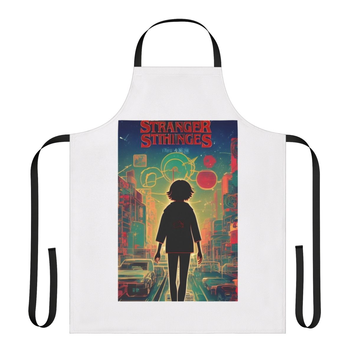 Stranger Things-themed apron with Upside Down and Hawkins design