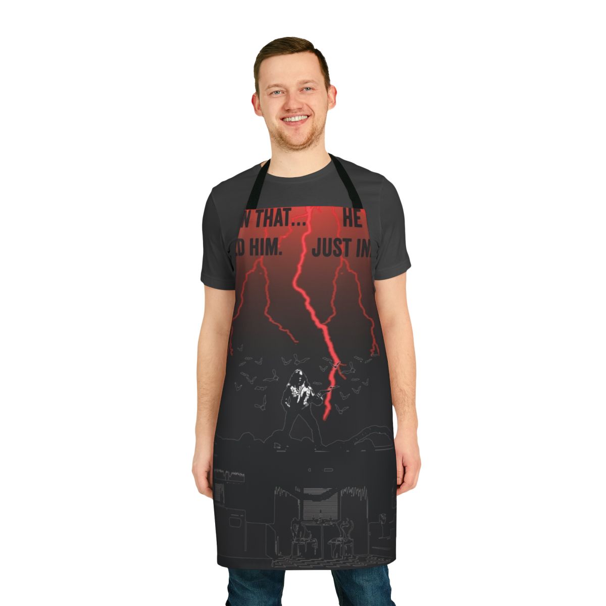 Upside Down themed cooking apron featuring Eddie Munson from Stranger Things