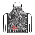 Urban French film-inspired apron with text and graphic design