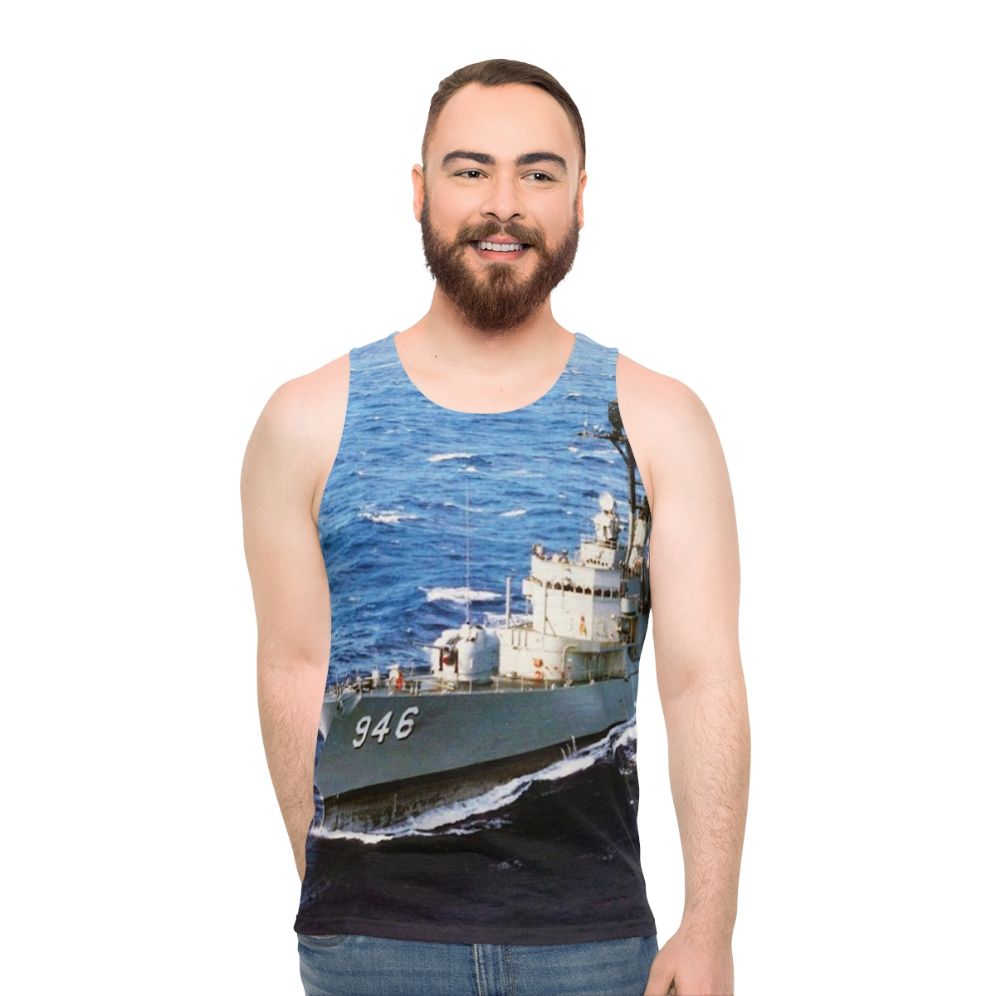 Unisex Navy Tank Top with USS Edson DD 946 Design