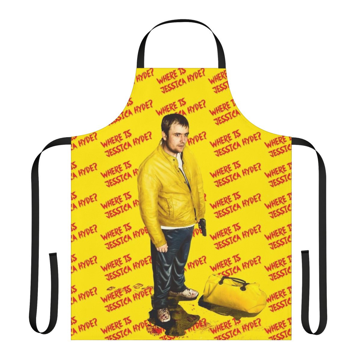 Utopia TV series-inspired apron with stylized graphics