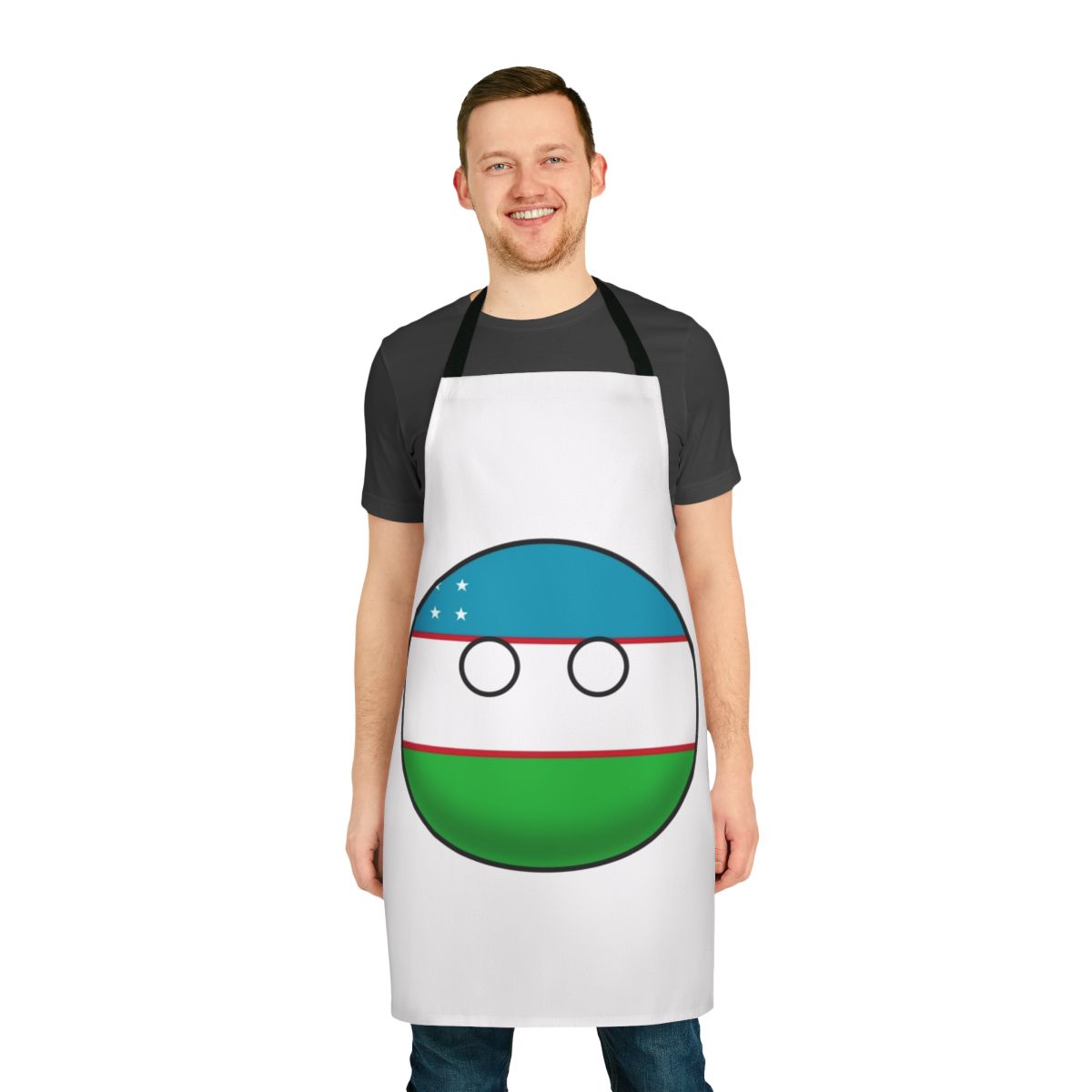 Colorful Uzbekistan-inspired countryball design printed on a high-quality apron