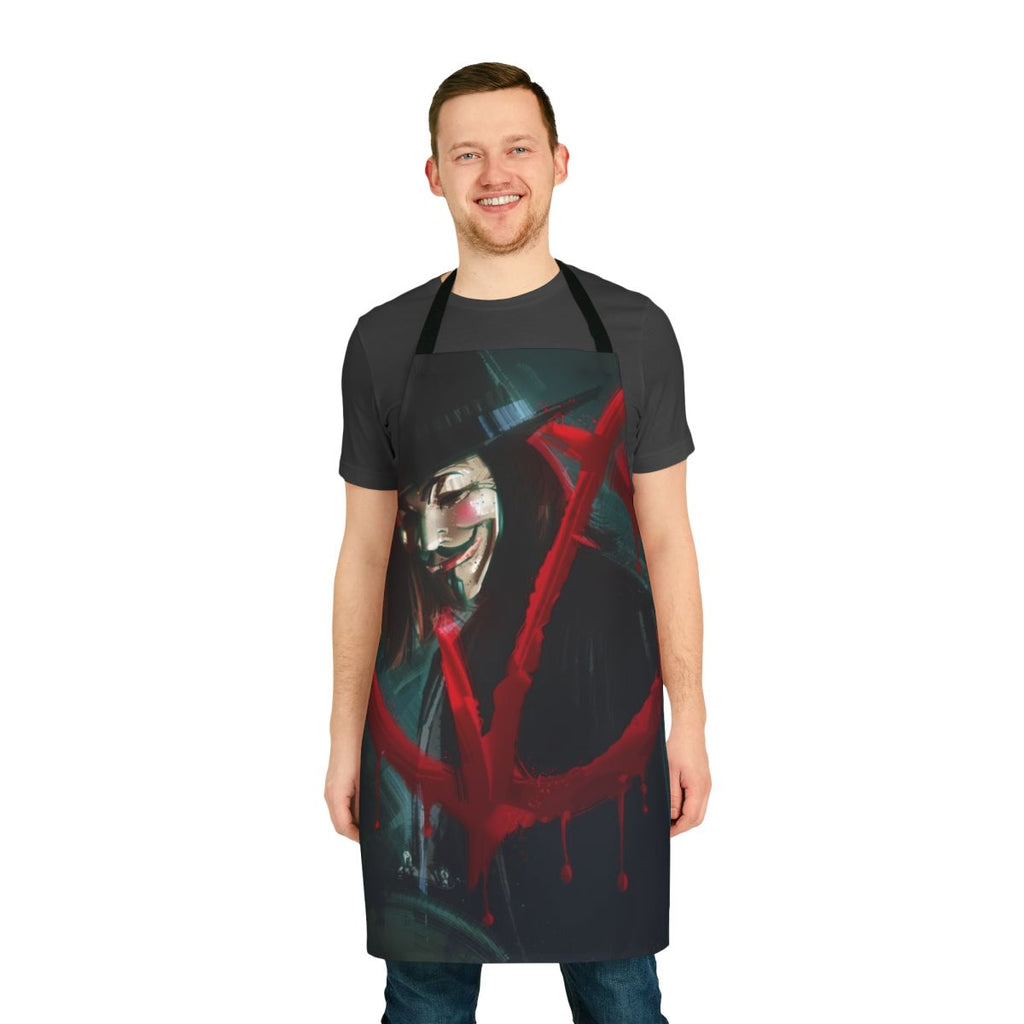 "V for Vendetta Inspired Apron with Anonymous Mask and Revolution Themes"