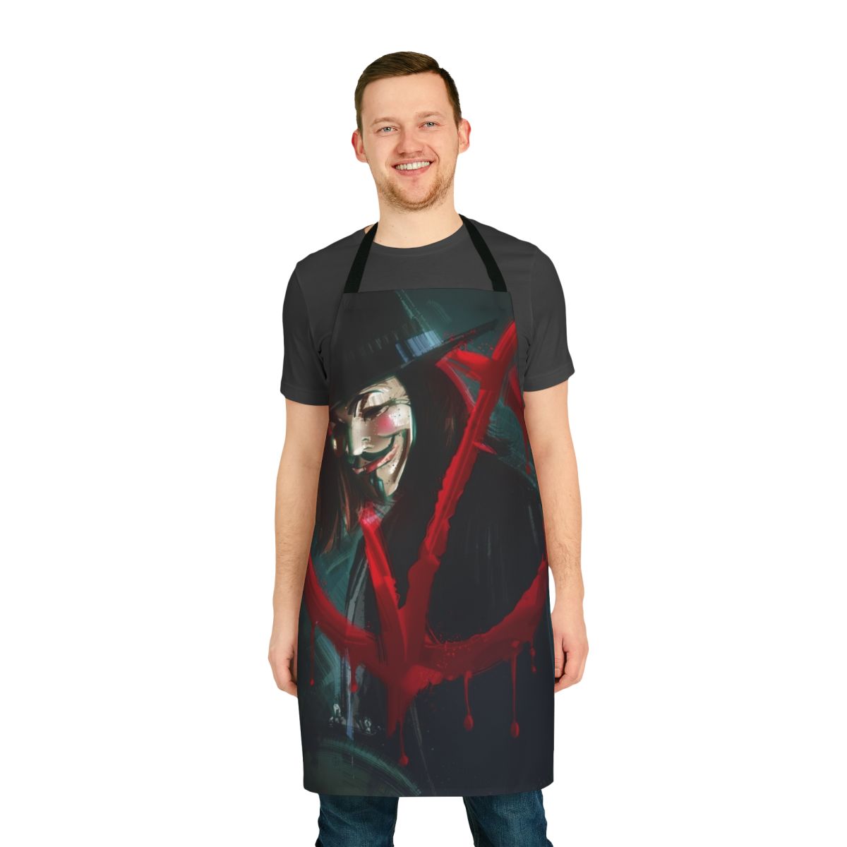 "V for Vendetta Inspired Apron with Anonymous Mask and Revolution Themes"