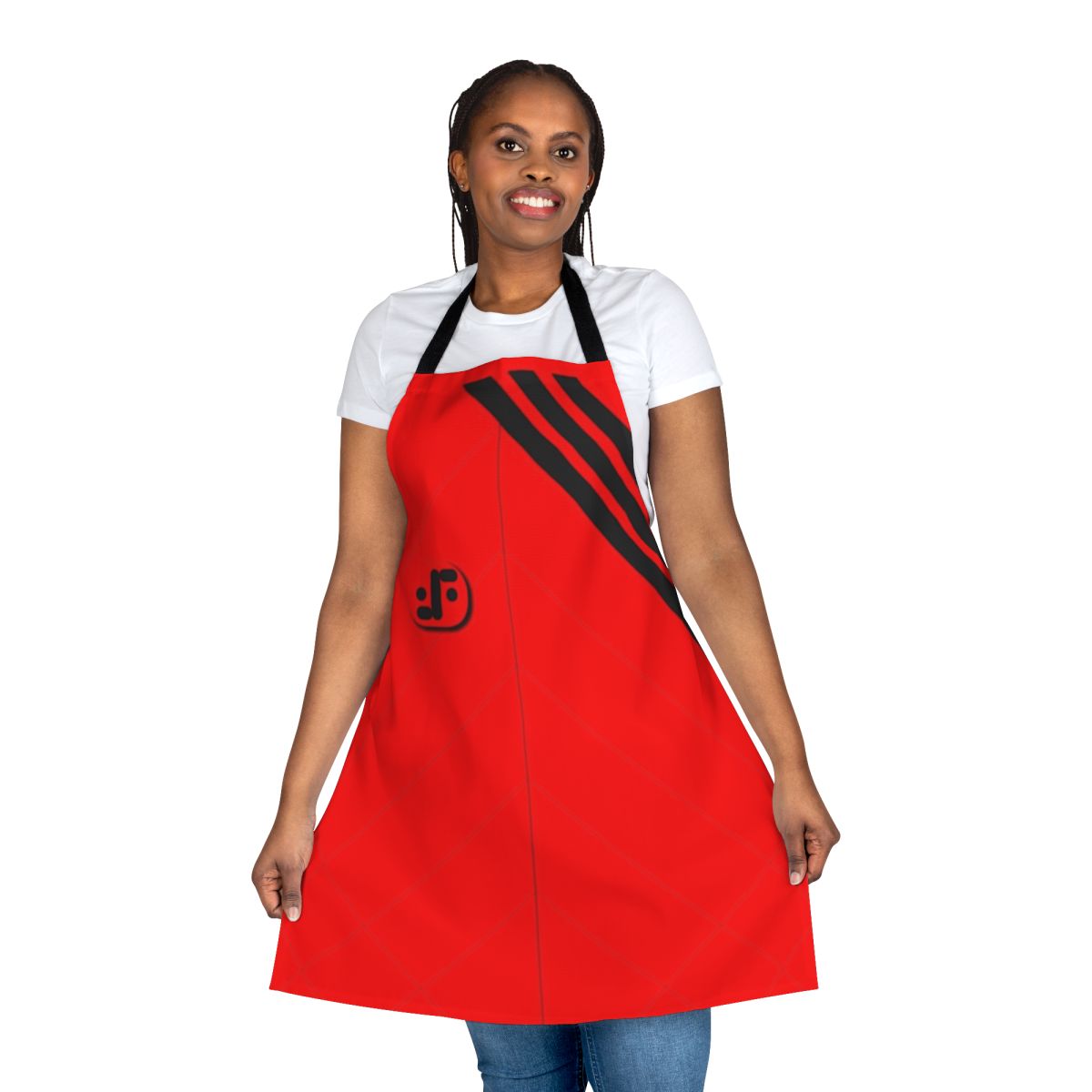 V-themed uniform apron with retro 1980s sci-fi design