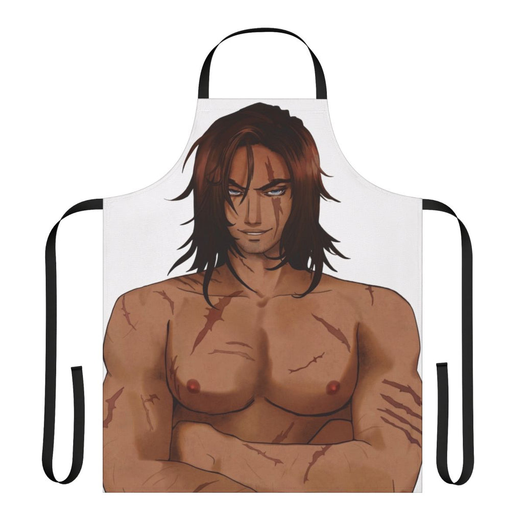 Castlevania-inspired apron featuring the protagonist Trevor Belmont in a pinup style design
