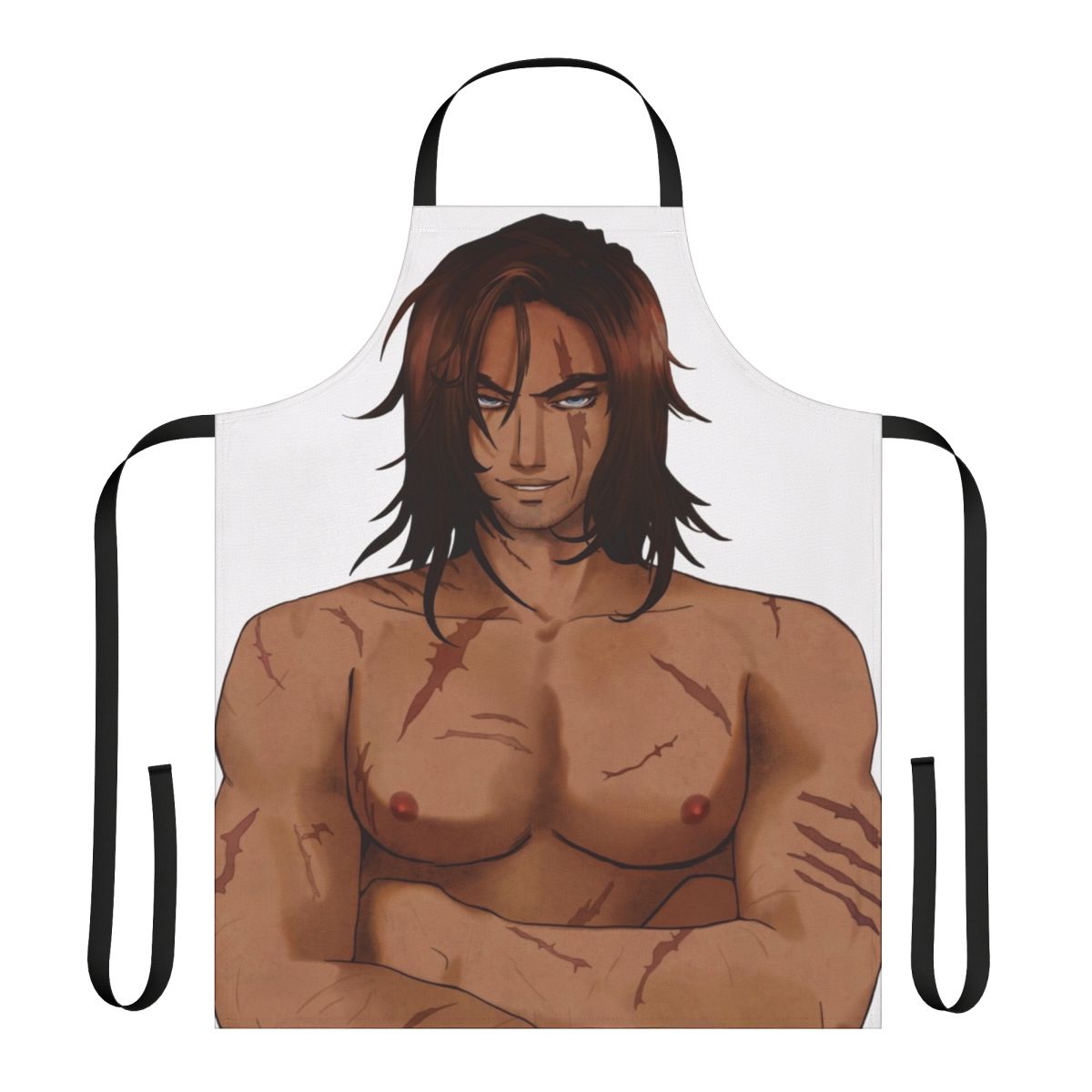 Castlevania-inspired apron featuring the protagonist Trevor Belmont in a pinup style design