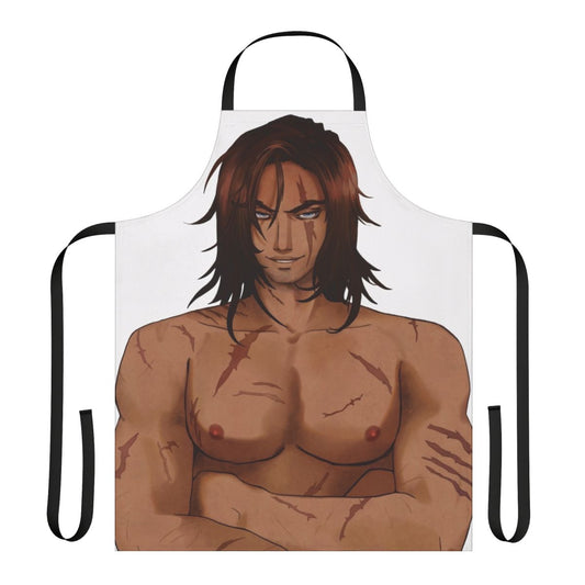 Castlevania-inspired apron featuring the protagonist Trevor Belmont in a pinup style design