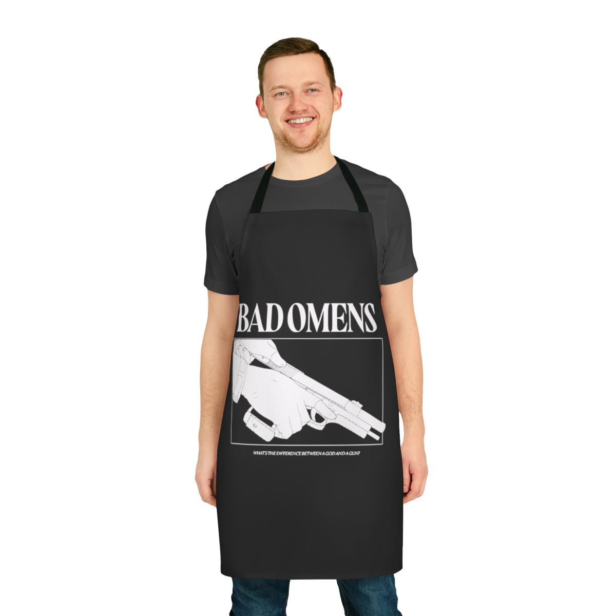 A black apron with the text "Lock and Loaded" printed on it, a Castlevania-inspired design for fans of the popular video game series.