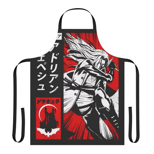 Vampire Alucard-inspired apron featuring a gothic, dark fantasy design