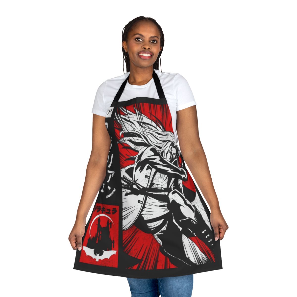 Vampire Alucard-inspired apron featuring a gothic, dark fantasy design