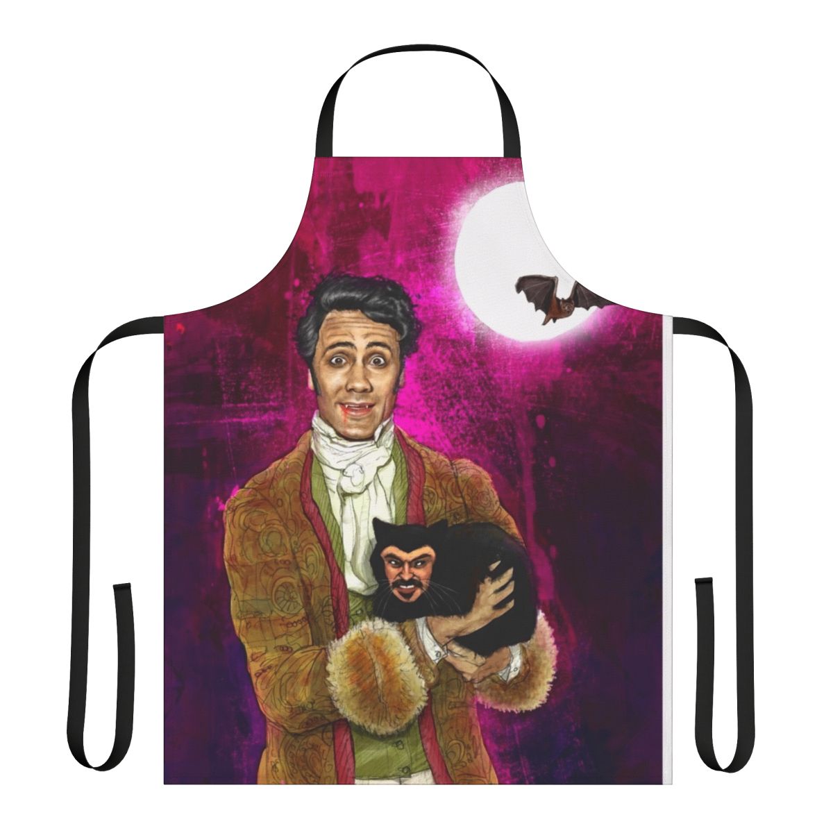 Stylish vampire-themed apron with "What We Do in the Shadows" inspired design