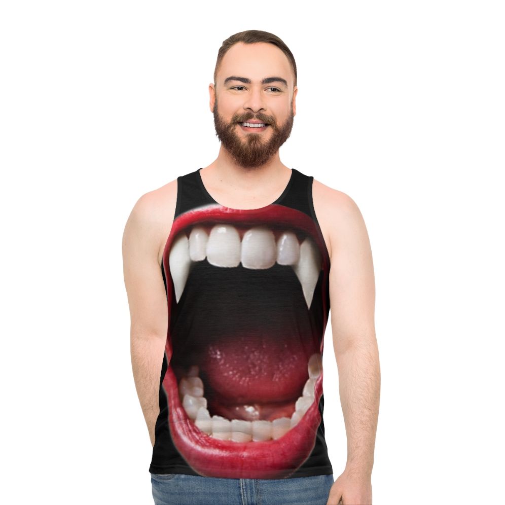 Vampire-themed unisex tank top with abstract, trendy patterns