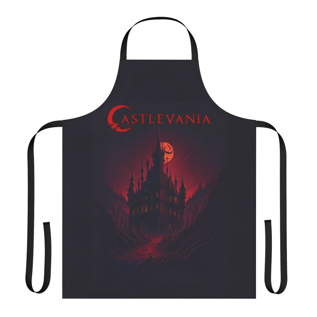 Castlevania-inspired apron featuring Dracula's lair and vampire imagery