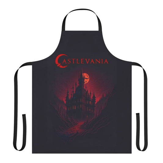 Castlevania-inspired apron featuring Dracula's lair and vampire imagery