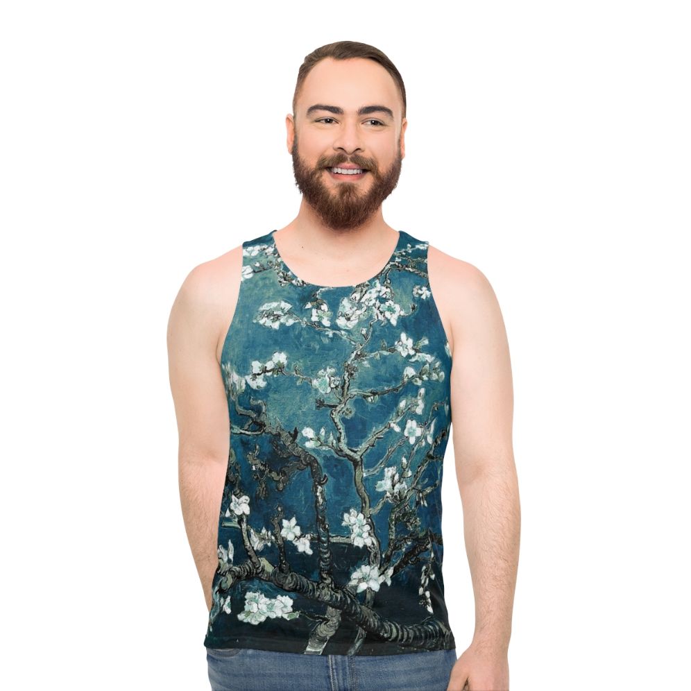 Vintage inspired Van Gogh Almond Blossoms Teal Unisex Tank Top