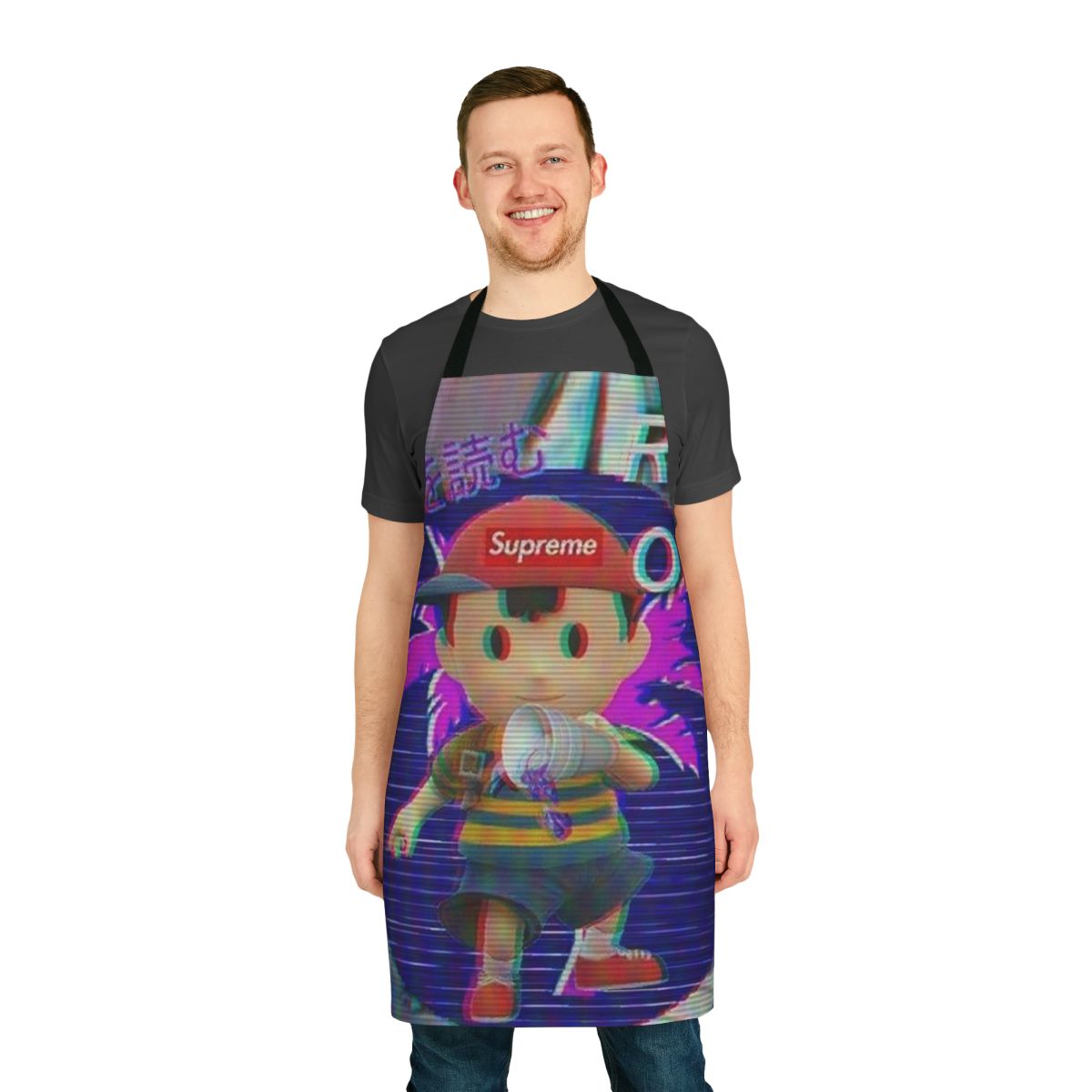 Vaporwave-style apron featuring Ness, the protagonist of the Earthbound video game series