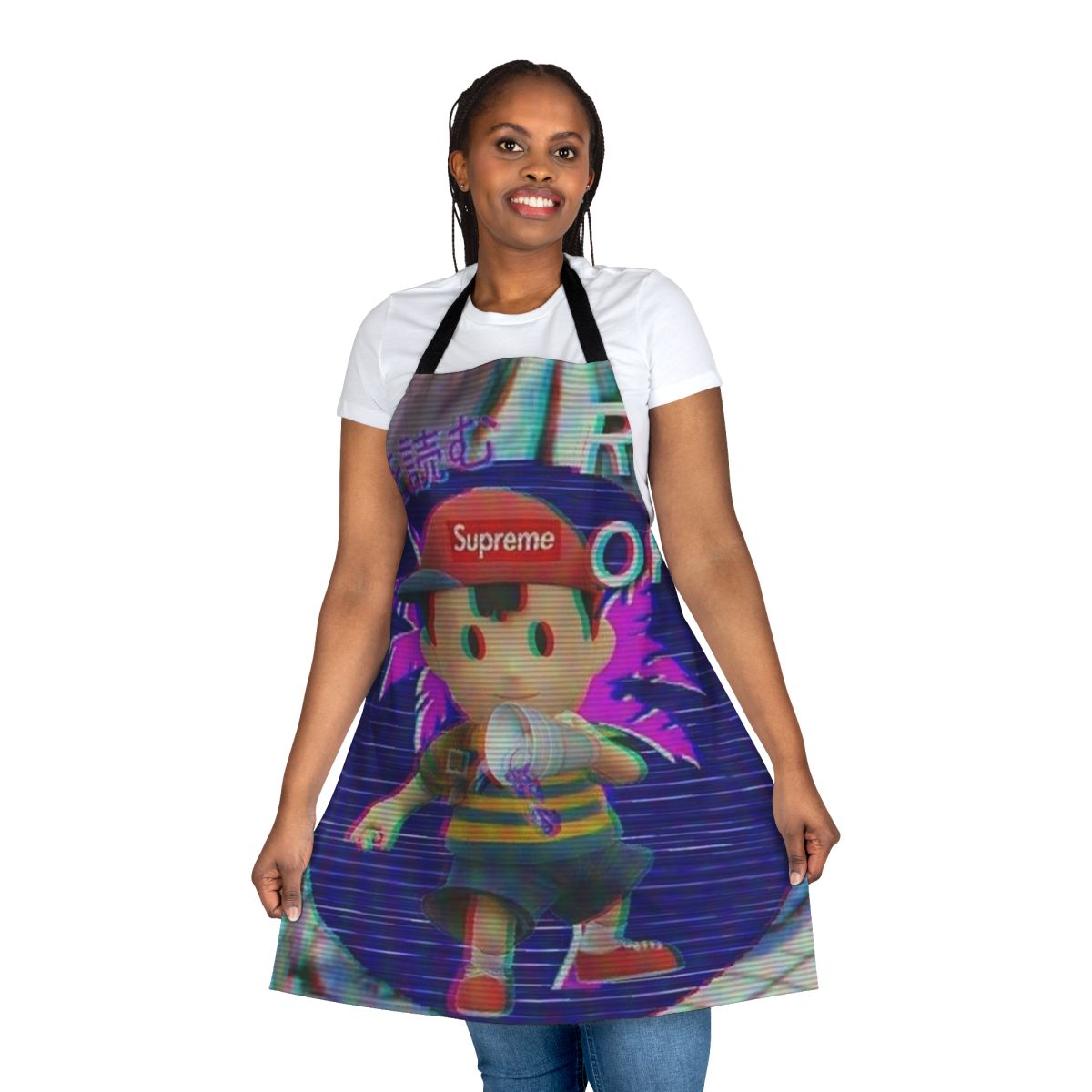 Vaporwave-style apron featuring Ness, the protagonist of the Earthbound video game series