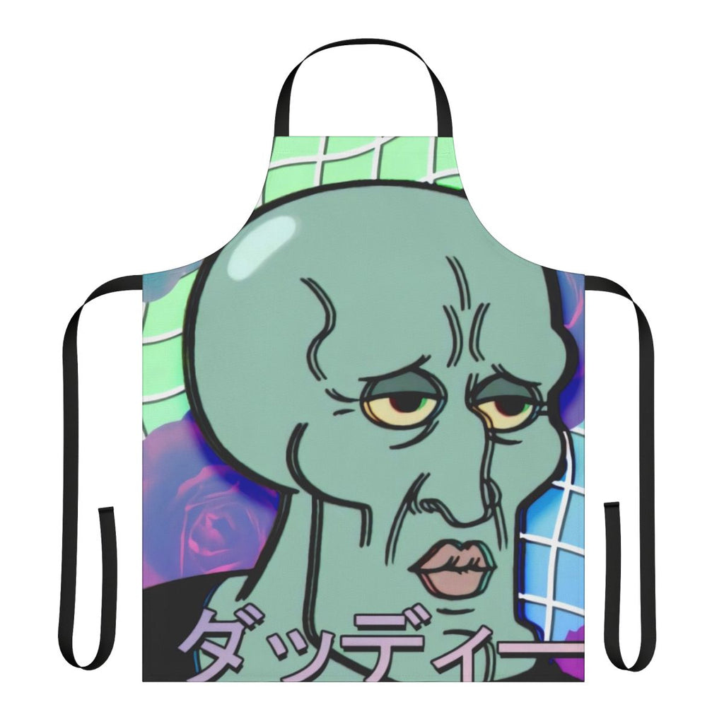 Handsome Squidward vaporwave aesthetic design on a high-quality apron