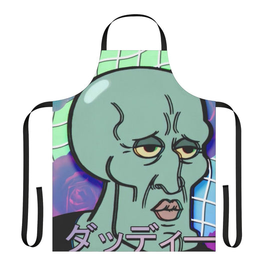 Handsome Squidward vaporwave aesthetic design on a high-quality apron