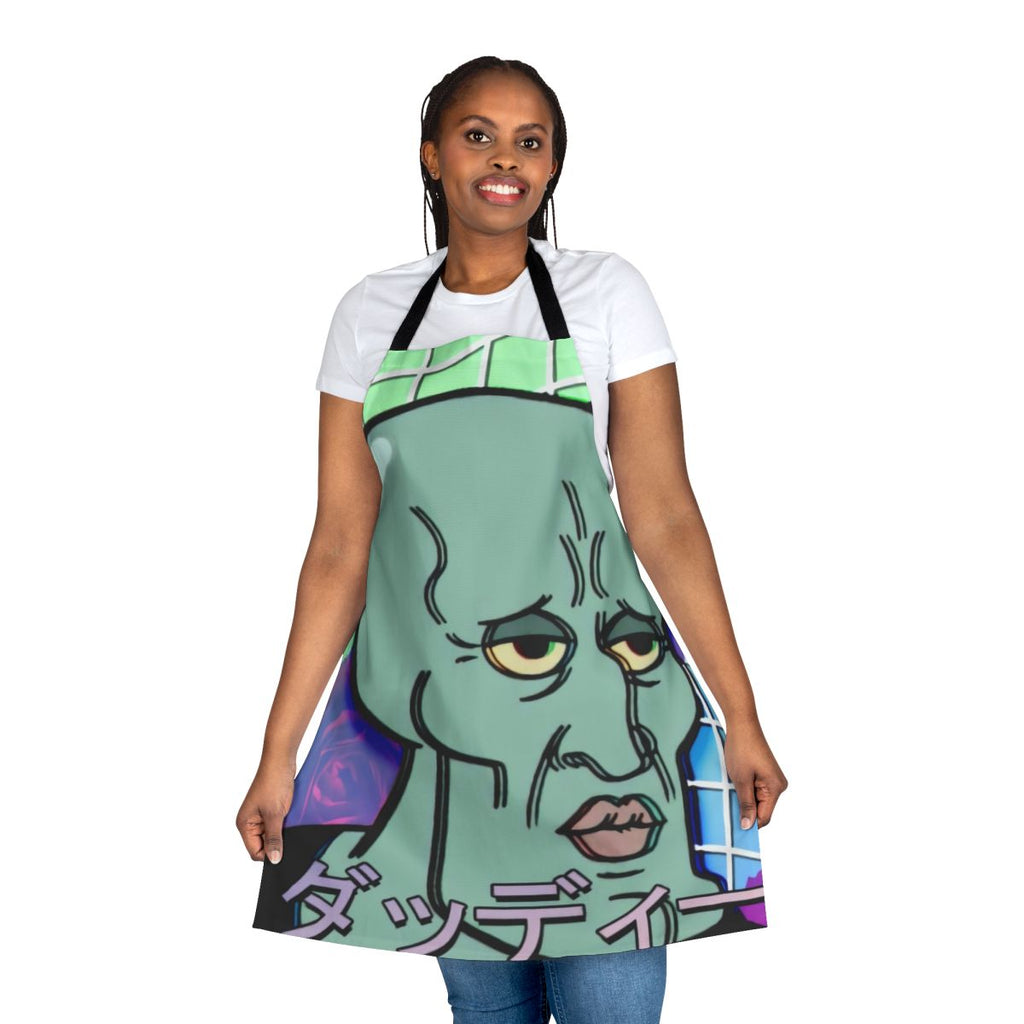 Handsome Squidward vaporwave aesthetic design on a high-quality apron