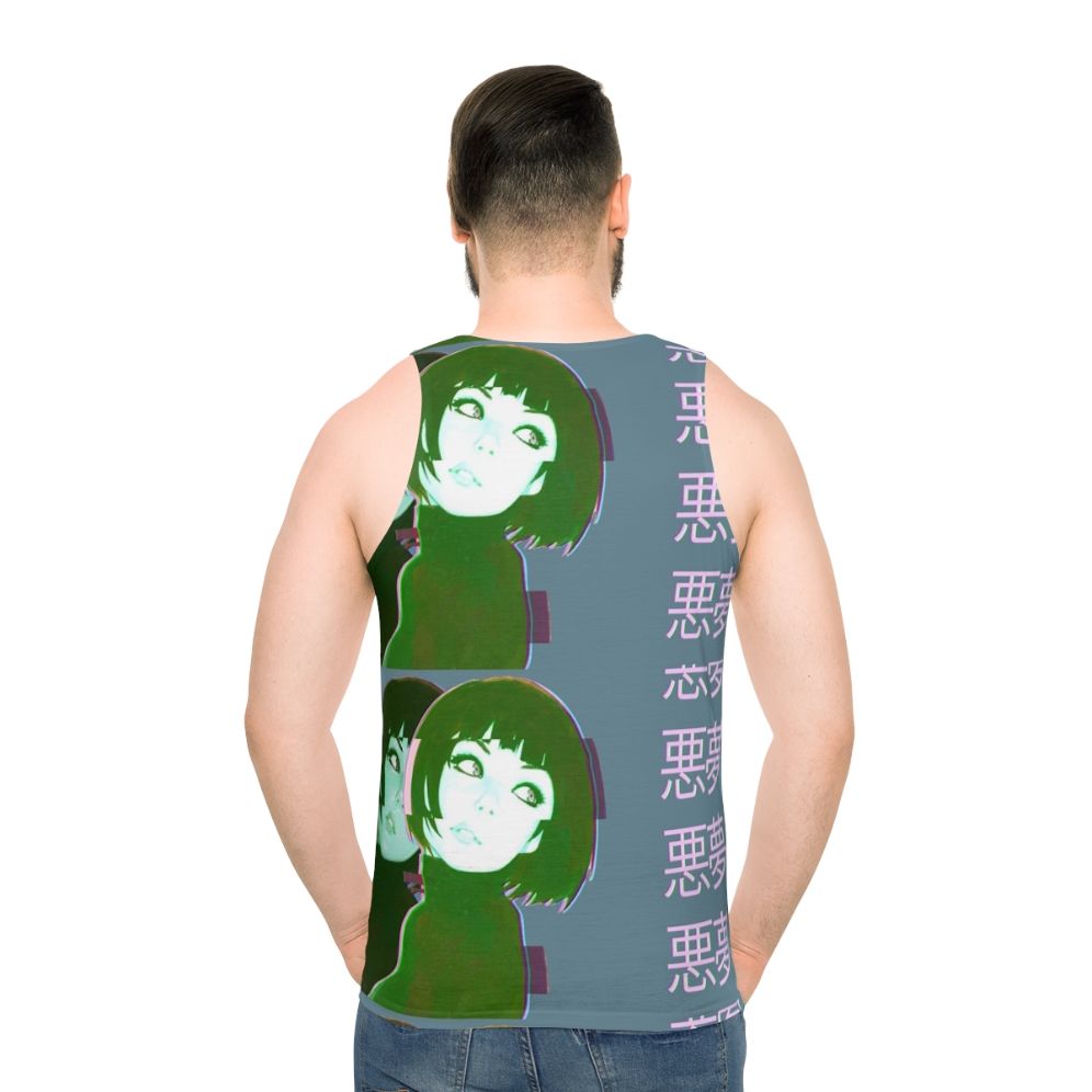 Vaporwave-inspired tank top with anime girl graphics