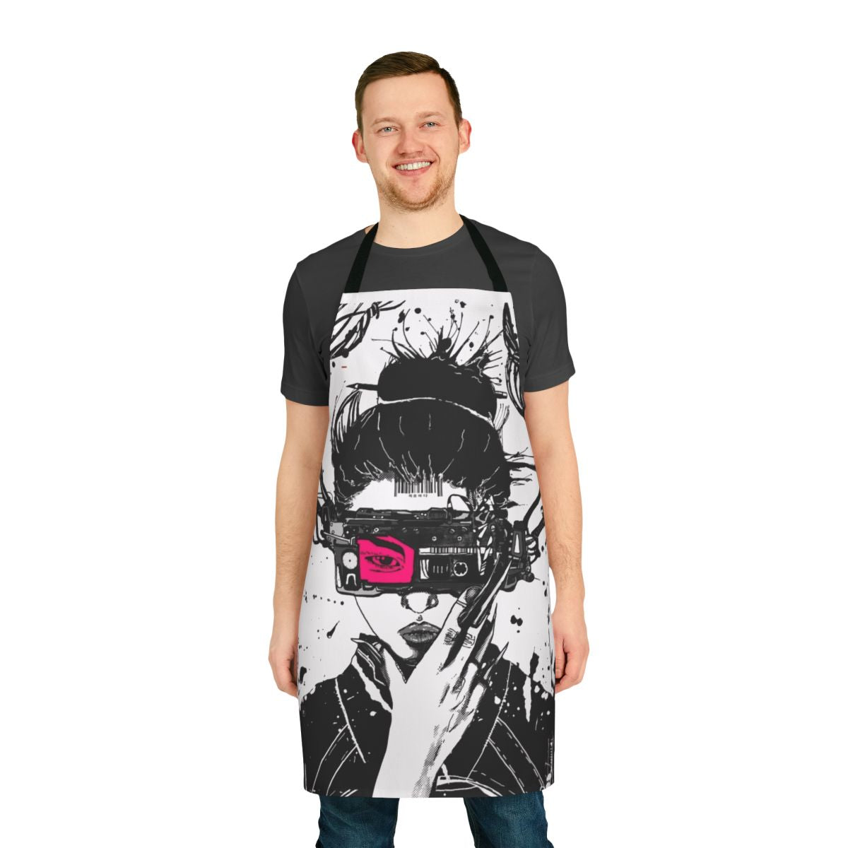 Vaporwave Cyberpunk Urban Style Apron featuring a futuristic, minimalist design with Japanese and techno-inspired elements