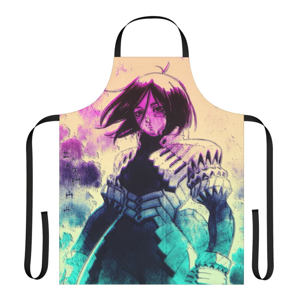 Vaporwave-inspired apron featuring characters from the Battle Angel Alita manga and anime series