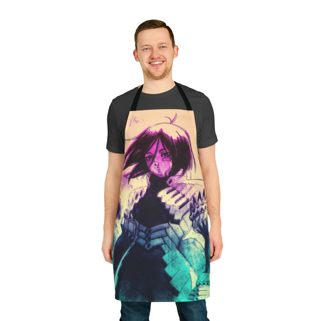 Vaporwave-inspired apron featuring characters from the Battle Angel Alita manga and anime series
