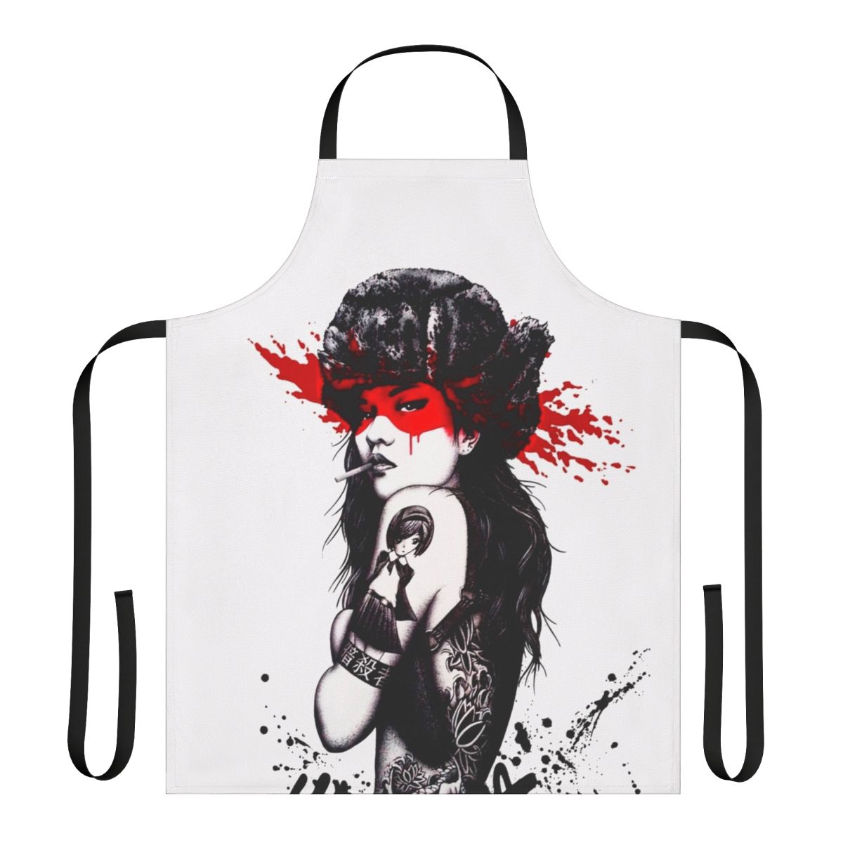 Vaporwave-inspired Japanese-style apron featuring a minimalist, cyberpunk-inspired design