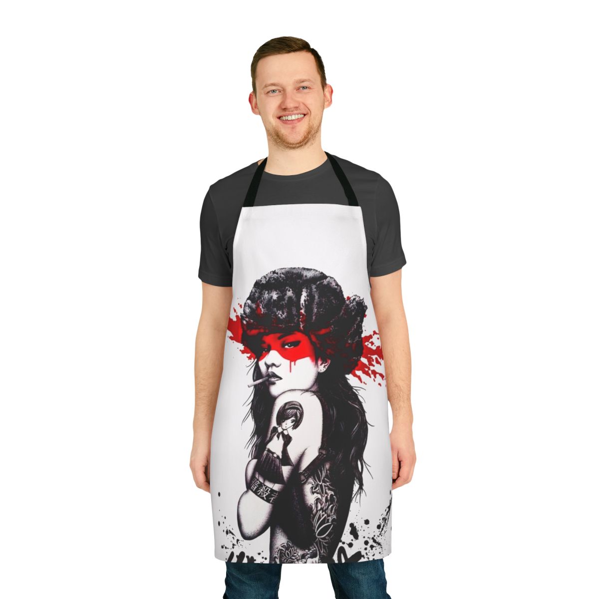 Vaporwave-inspired Japanese-style apron featuring a minimalist, cyberpunk-inspired design