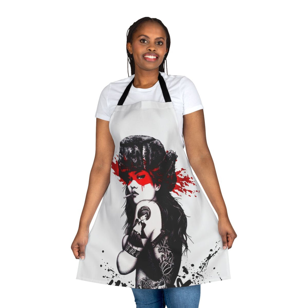 Vaporwave-inspired Japanese-style apron featuring a minimalist, cyberpunk-inspired design