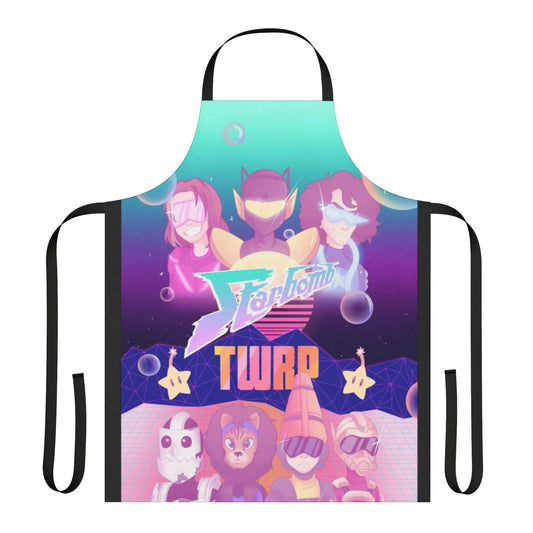 Vaporwave-themed apron featuring Starbomb, TWRP, and other related designs