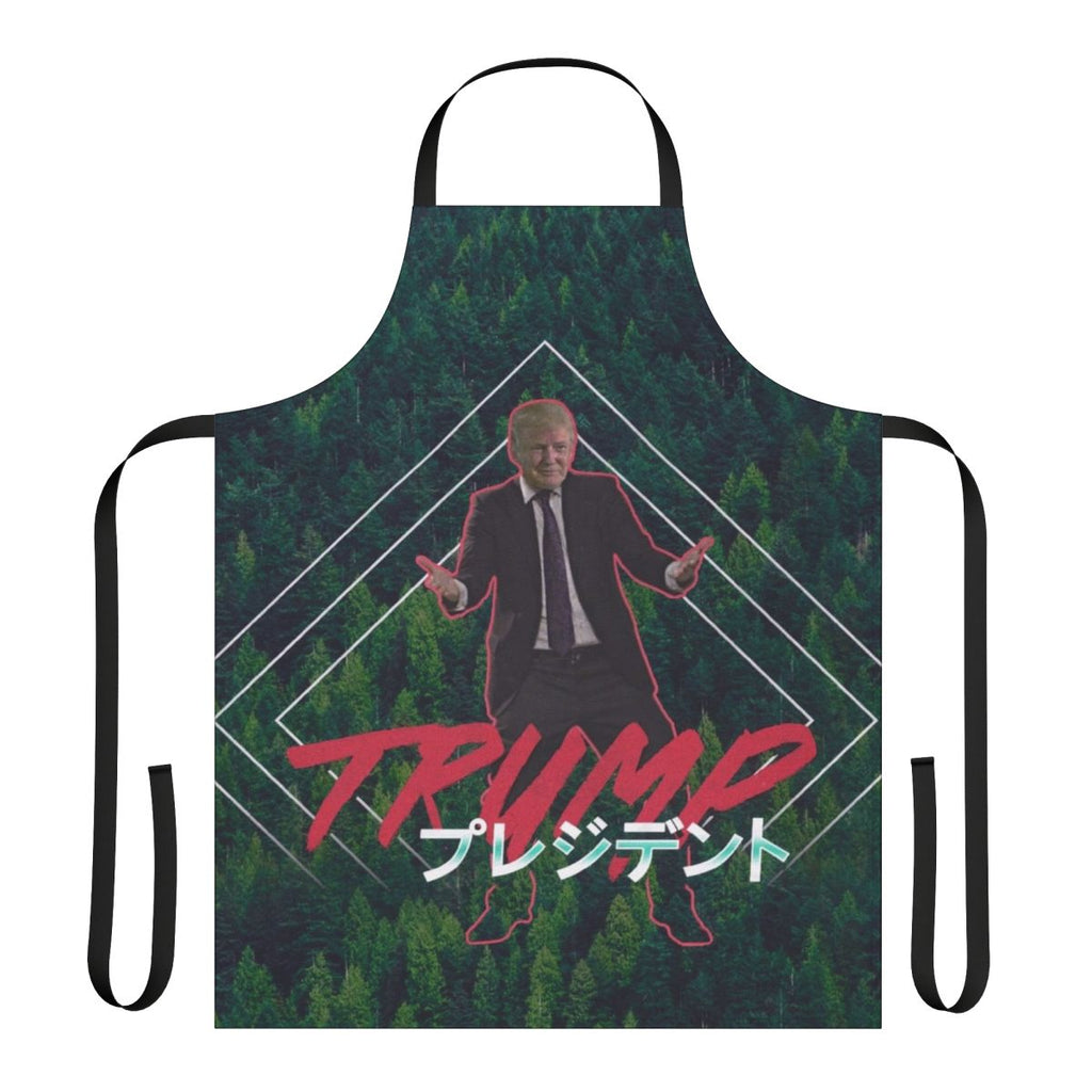 Vaporwave-inspired apron featuring a stylized portrait of Donald Trump