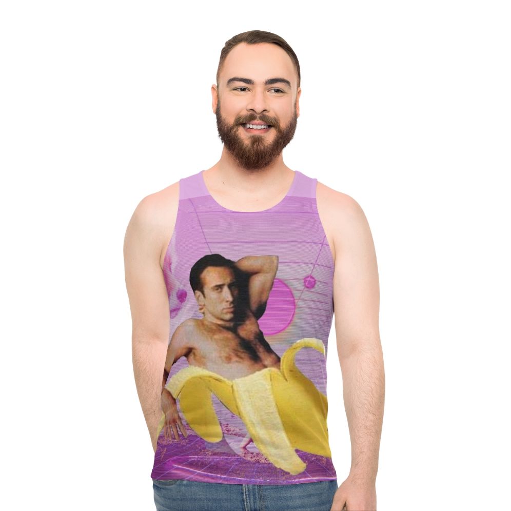 Vaporwave Nicholas Cage Banana Unisex Tank Top