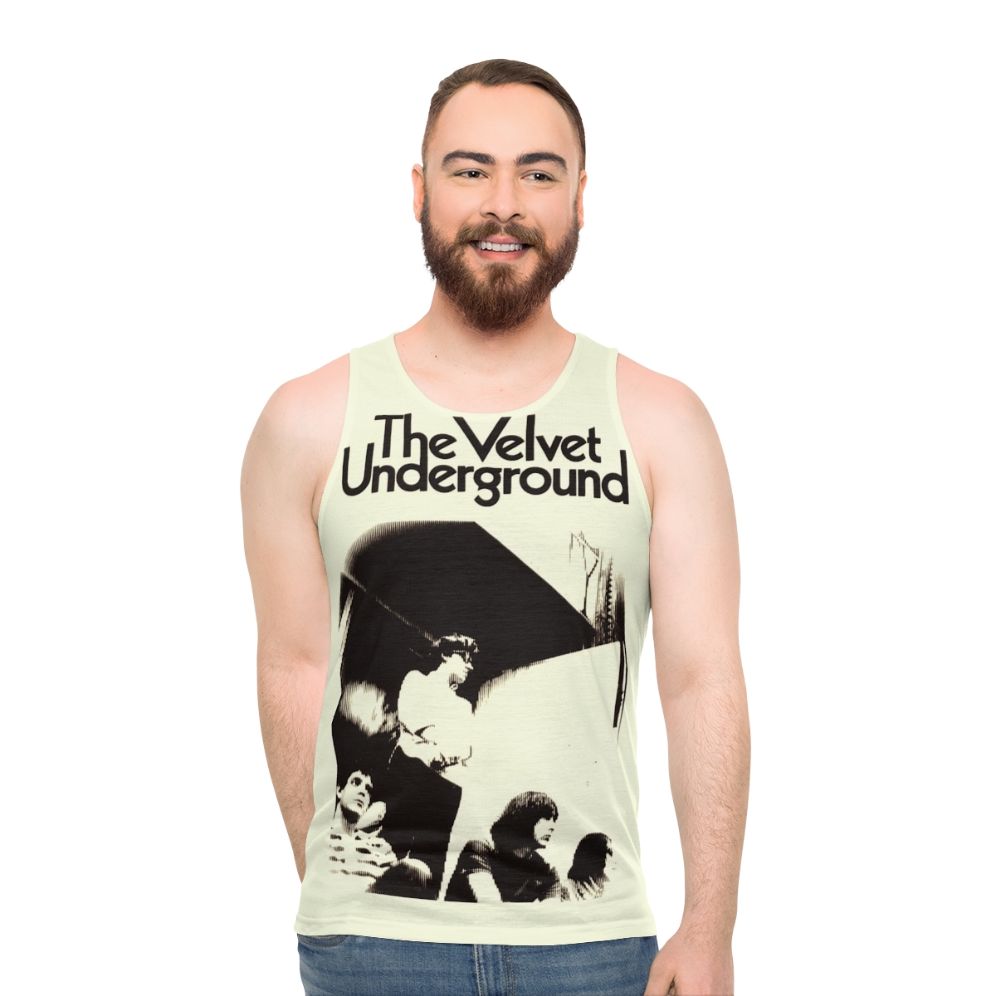 Velvet unisex tank top with retro music-inspired design