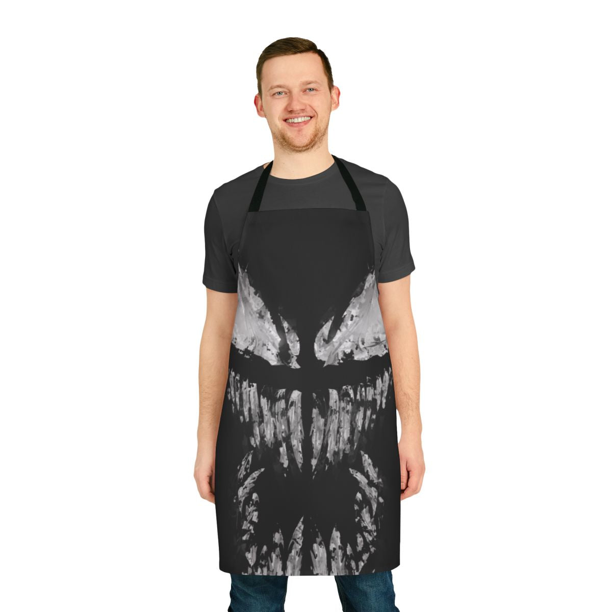 Apron with a skull and snake design, symbolizing a venomous and toxic substance